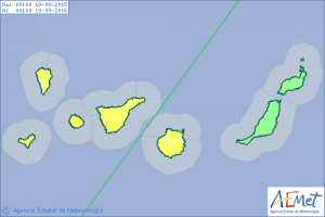 Gelber Regenalarm für Freitag, 19. September: Die meisten Kanareninseln bekommen eine ordentliche Dusche. Grafik: AEMET