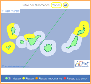 Von Südost über West bis hinauf in den Norden: hohe Brandung ist auf der Isla Bonita angesagt. Grafik: AEMET